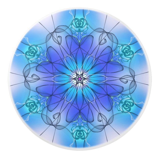 Blaue Glasmalerei-Blumen-Schranktürgriff Keramikknauf (Vorderseite)