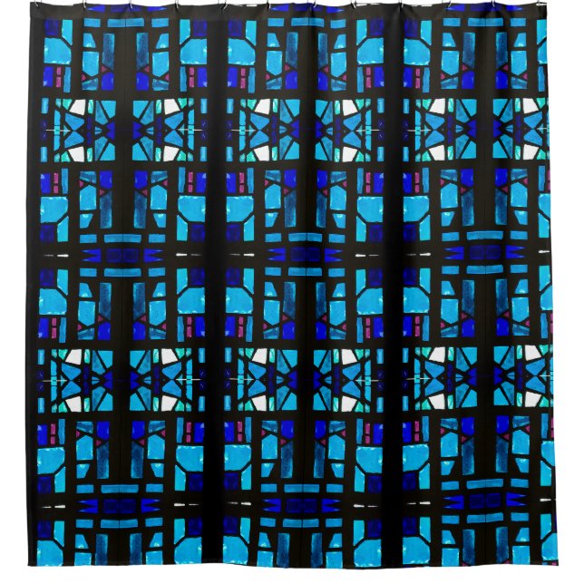 Blaue Glasmalerei-Duschvorhang Duschvorhang (Vorderseite)