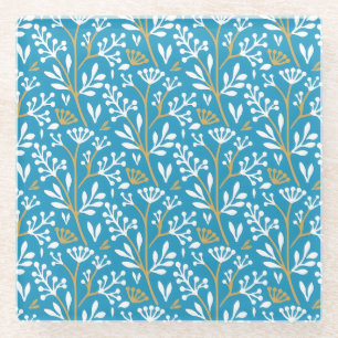 Blaue Glasveredelung im Vintage-Stil mit botanisch Glasuntersetzer