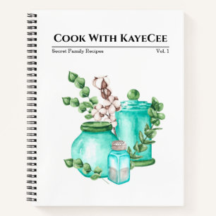 Blaue Glasware und gestrichene Rezeptur aus Baumwo Notizbuch