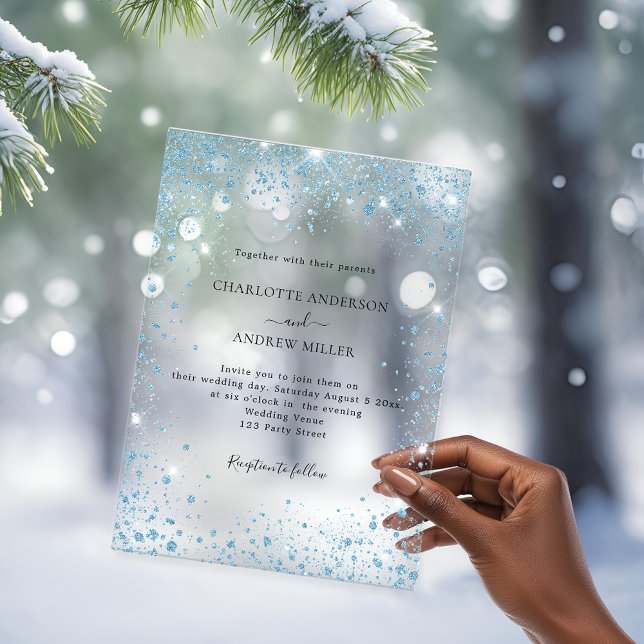 Blaue Glitter-Abend-Klar-Hochzeit  Acryleinladungen (Von Creator hochgeladen)