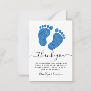 Blaue Glitter-Babfüße Baby Shower Dankeschön-Karte Mitteilungskarte