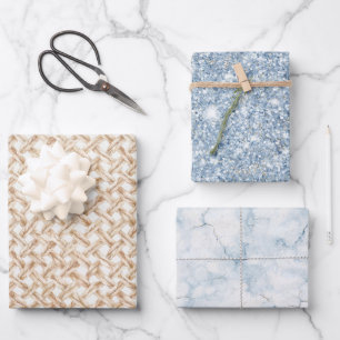 Blaue Glitter-Eierschalen-Korbegewebe-Geburtstag Geschenkpapier Set