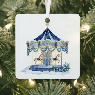 Blaue Glitter-Karussell-Weihnachtsdekoration Ornament Aus Metall