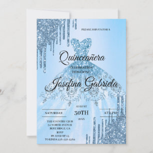 Blaue Glitter-Quinceañera-Einladung Einladung