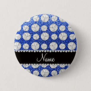 Blaue Glittervolleyball des individuellen Namens Button