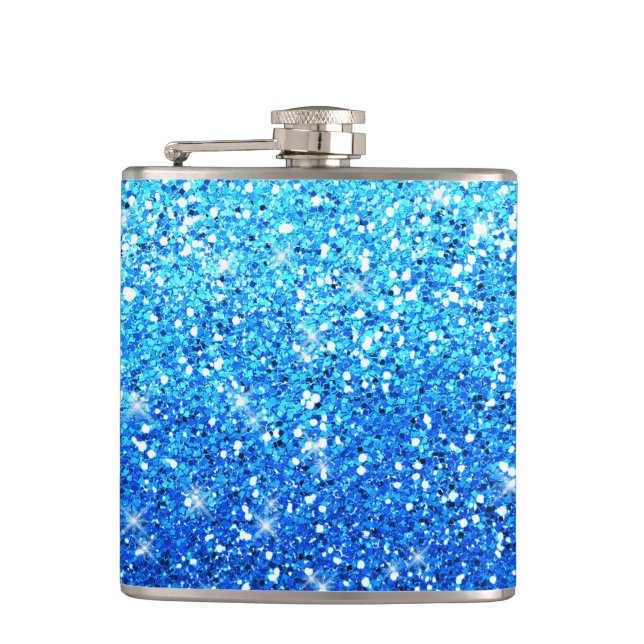 Blaue Glitzer Glitzern Textur Flachmann (Vorderseite)