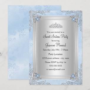 Blaue Glitzer-Juwel- und Tiara Sweet 16 Einladung