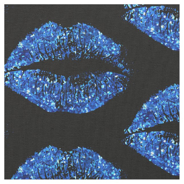 Blaue Glitzer-Lippen #2 Stoff (Nahaufnahme)