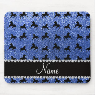 Blaue Glitzer-Pferde mit Personalisiertem Namen Mousepad