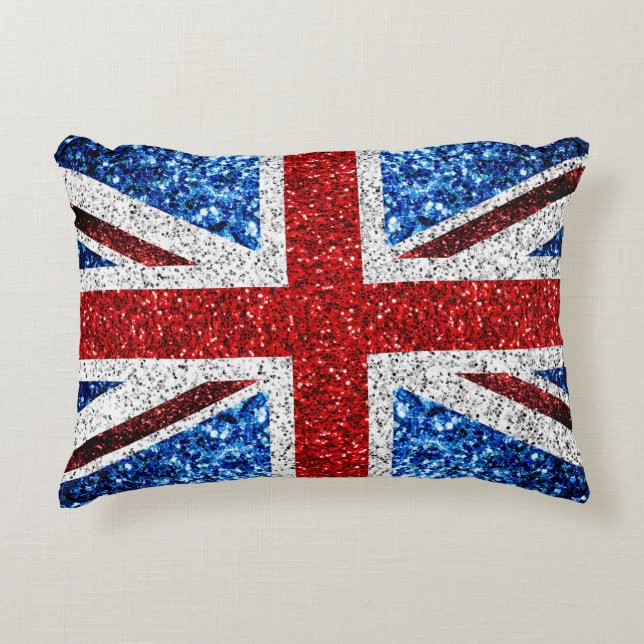 Blaue Glitzern unter der Flagge des Vereinigten Kö Dekokissen (Vorderseite)