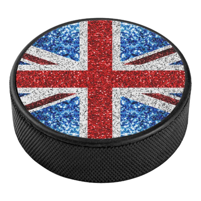 Blaue Glitzern unter der Flagge des Vereinigten Kö Eishockey Puck (3/4)