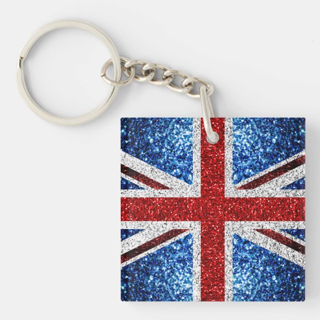Blaue Glitzern unter der Flagge des Vereinigten Kö Schlüsselanhänger (Vorderseite)