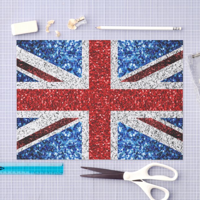 Blaue Glitzern unter der Flagge des Vereinigten Kö Seidenpapier (Handwerk)