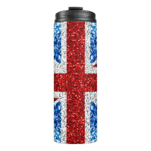 Blaue Glitzern unter der Flagge des Vereinigten Kö Thermosbecher