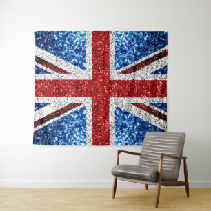 Blaue Glitzern unter der Flagge des Vereinigten Kö Wandteppich