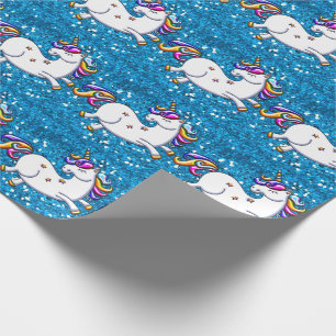 Blaue GlitzerUnicorns Geschenkpapier