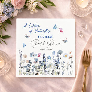 Blaue Glocken Wildblumen Schmetterlinge Brautparty Serviette