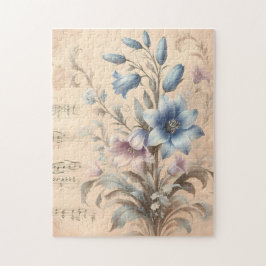 Blaue Glockenblumen auf Notenblatt 252-Teile-Puzzl