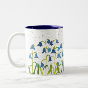 Blaue Glockenblumen Blumen Natur Aquarell Holz Blü Zweifarbige Tasse