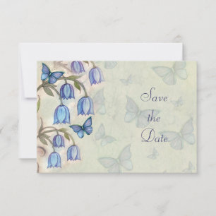 Blaue Glockenfeder Schmetterlinge Floral Frühling Save The Date