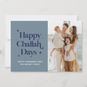 Blaue glückliche Challah-Tage Chanukka-Familienfot Feiertagskarte