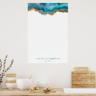 Blaue Gold-Achat-Bar- oder Bat-Mizwa-Einladung Poster