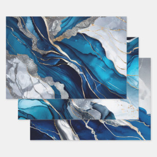 Blaue Gold-Achat-Marmor-Glitzer-Abstrakt-Design Geschenkpapier Set