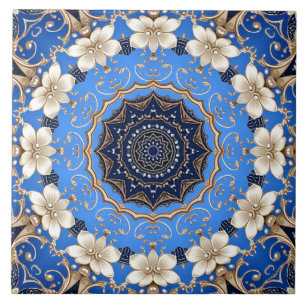 Blaue Gold Blumen Keramikfliese