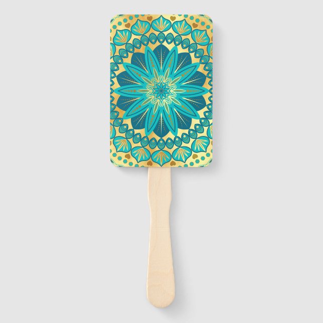Blaue Gold-Blumen-Mandala Fächer (Vorderseite)