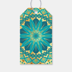 Blaue Gold-Blumen-Mandala Geschenkanhänger