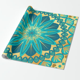 Blaue Gold-Blumen-Mandala Geschenkpapier