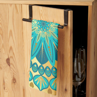 Blaue Gold-Blumen-Mandala Geschirrtuch