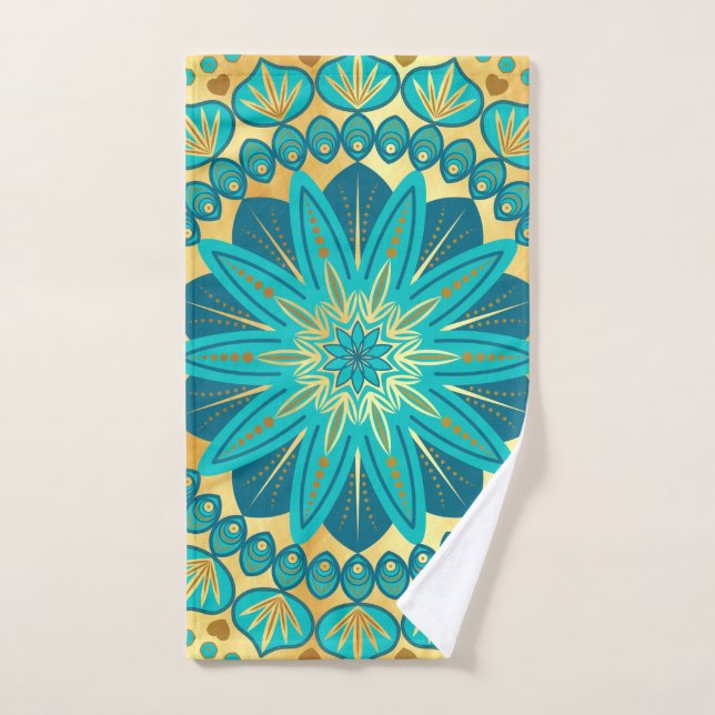 Blaue Gold-Blumen-Mandala Handtuch (Handtuch)