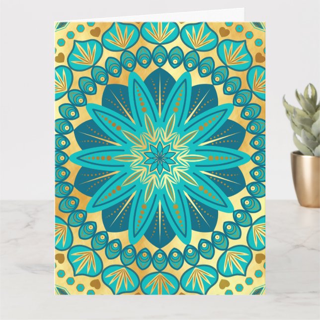 Blaue Gold-Blumen-Mandala Karte (Kleine Pflanze)