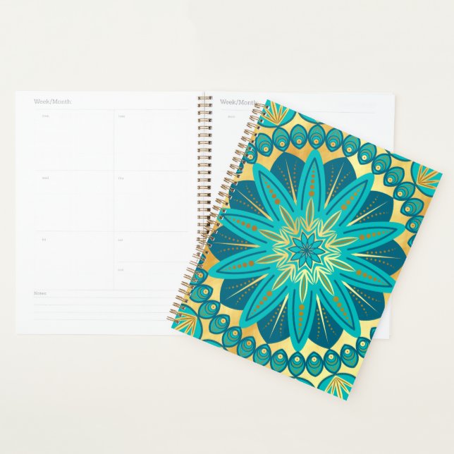 Blaue Gold-Blumen-Mandala Planer (Anzeige)