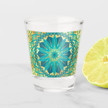 Blaue Gold-Blumen-Mandala