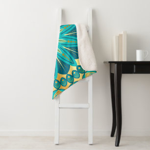 Blaue Gold-Blumen-Mandala Sherpadecke