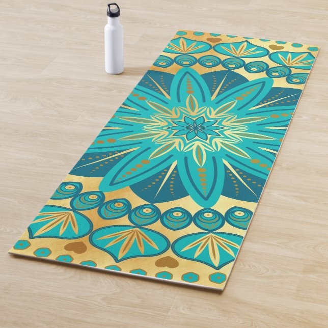 Blaue Gold-Blumen-Mandala Yogamatte (Beispiel)