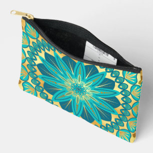 Blaue Gold-Blumen-Mandala Zubehörtasche