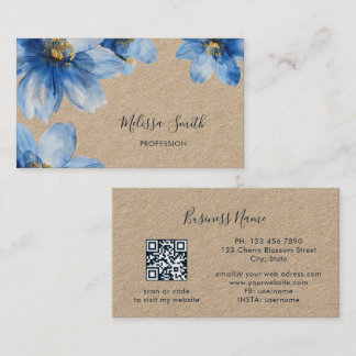 Blaue Gold Blumen Rustikal Visitenkarte