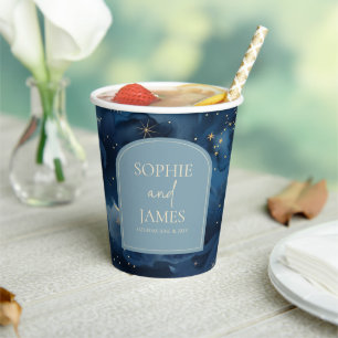 Blaue Gold Elegante Himmlische Sterne Hochzeit Pappbecher