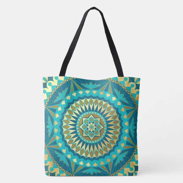 Blaue Gold-Fantasie-Mandala Tasche (Rückseite)