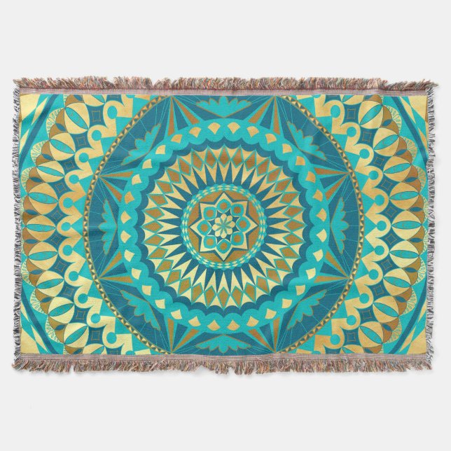 Blaue Gold-Fantasy-Mandala Decke (Vorderseite)