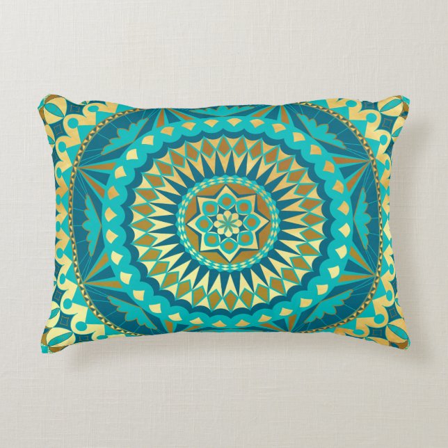 Blaue Gold-Fantasy-Mandala Dekokissen (Vorderseite)