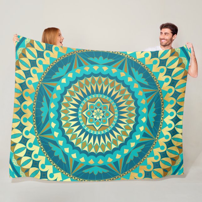 Blaue Gold-Fantasy-Mandala Fleecedecke (Beispiel)