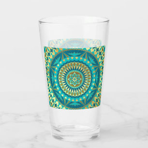 Blaue Gold-Fantasy-Mandala Glas