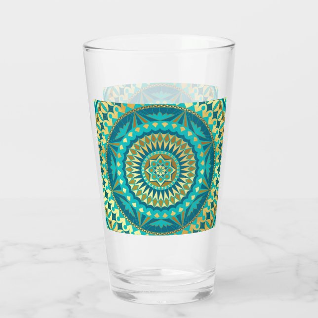 Blaue Gold-Fantasy-Mandala Glas (Rückseite)