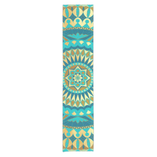Blaue Gold-Fantasy-Mandala Kurzer Tischläufer