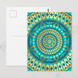 Blaue Gold-Fantasy-Mandala Postkarte